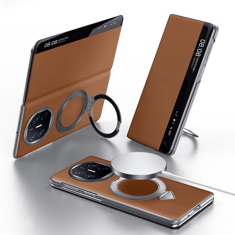 For Huawei Mate X5 / X3 SULADA Smart View Window MagSafe Magnetic Holder Leather Phone Case(Brown) by SULADA