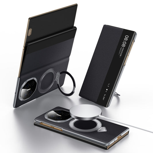 For Huawei Mate XT Ultimate Design SULADA Smart View Window MagSafe Magnetic Holder Leather Phone Case(Black) by SULADA