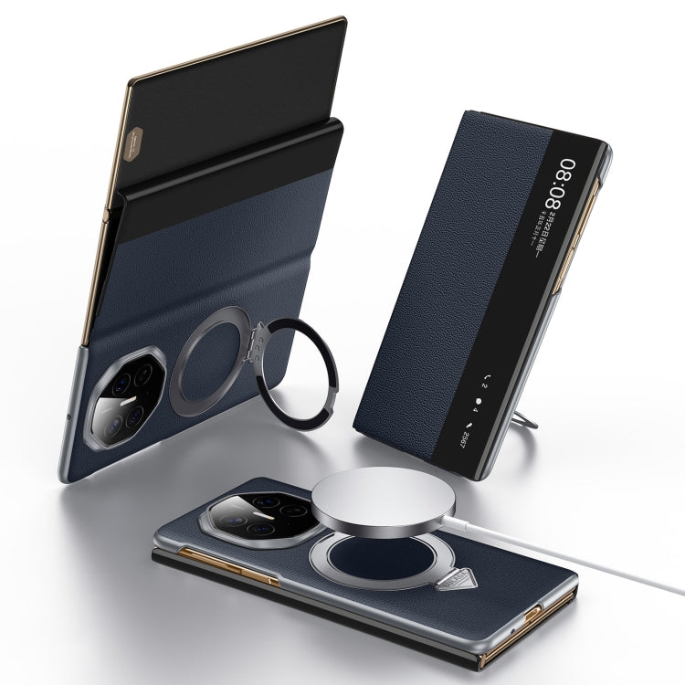 For Huawei Mate XT Ultimate Design SULADA Smart View Window MagSafe Magnetic Holder Leather Phone Case(Blue) by SULADA