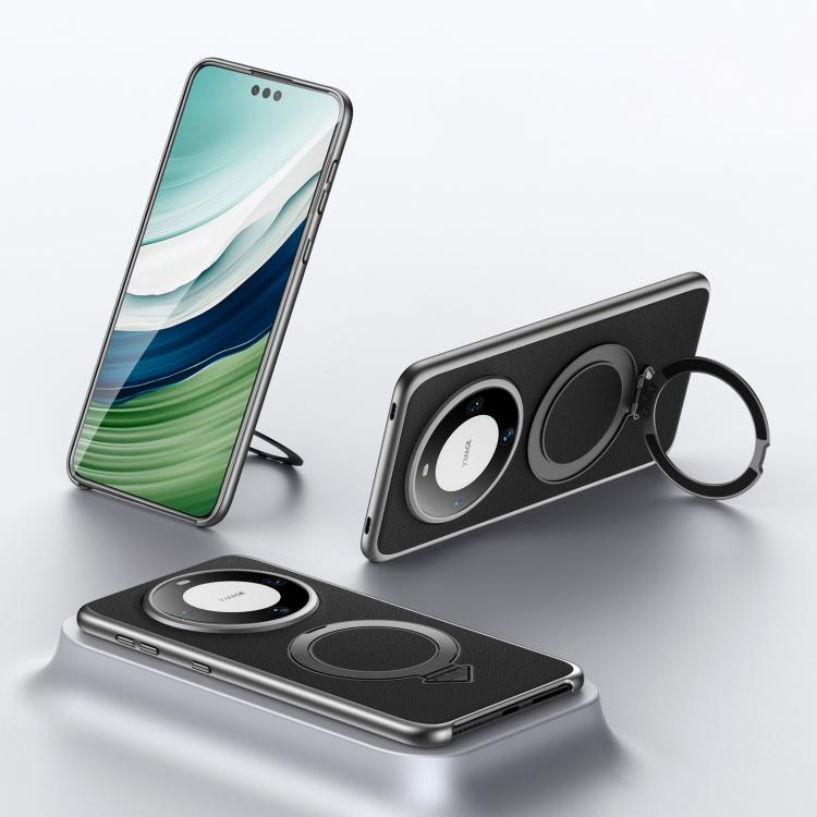 For Huawei Mate 60 Pro / Mate 60 Pro+ SULADA Top Grain Leather MagSafe Magnetic Holder Phone Case(Black) by SULADA