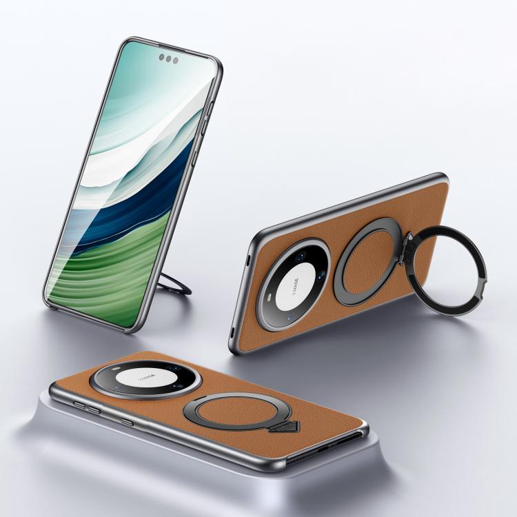 For Huawei Mate 60 Pro / Mate 60 Pro+ SULADA Top Grain Leather MagSafe Magnetic Holder Phone Case(Brown) by SULADA