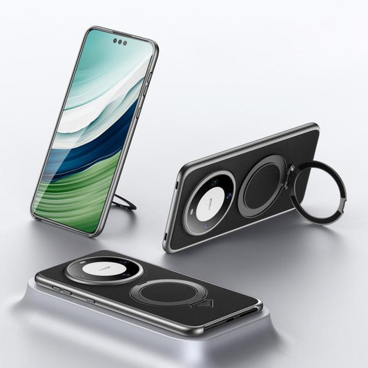 For Huawei Mate 60 SULADA Top Grain Leather MagSafe Magnetic Holder Phone Case(Black) by SULADA