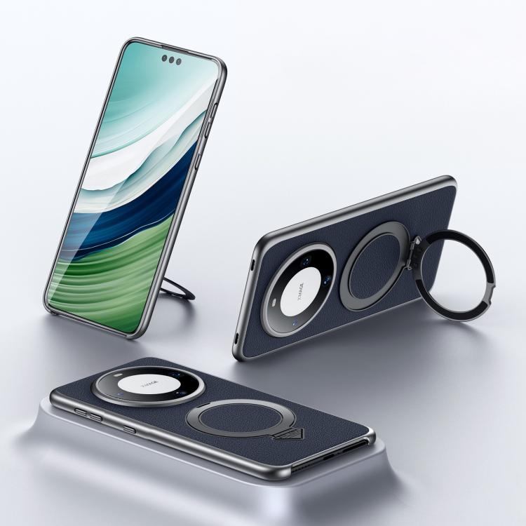 For Huawei Mate 60 SULADA Top Grain Leather MagSafe Magnetic Holder Phone Case(Blue) by SULADA