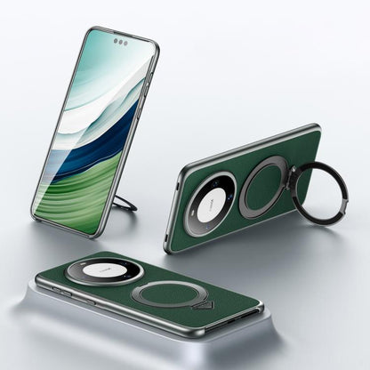For Huawei Mate 60 SULADA Top Grain Leather MagSafe Magnetic Holder Phone Case(Green) by SULADA