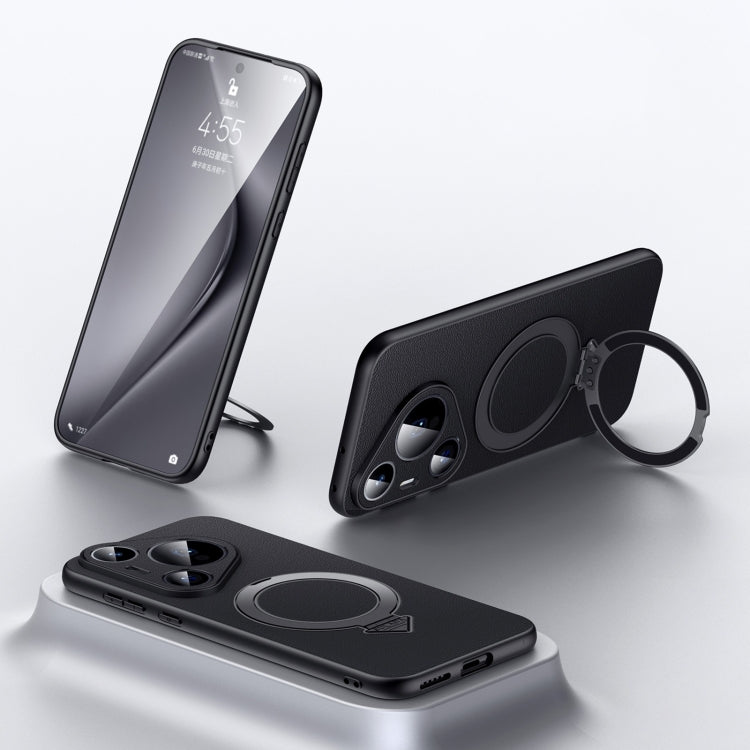 For Huawei Pura 70 Pro / 70 Pro+ SULADA Top Grain Leather MagSafe Magnetic Holder Phone Case(Black) by SULADA