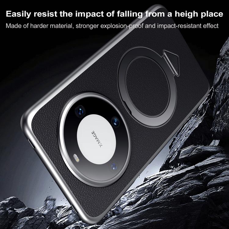 For Huawei Mate 60 Pro / Mate 60 Pro+ SULADA Top Grain Leather MagSafe Magnetic Holder Phone Case(Black) by SULADA