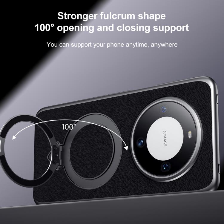 For Huawei Pura 70 Ultra SULADA Top Grain Leather MagSafe Magnetic Holder Phone Case(Black) by SULADA