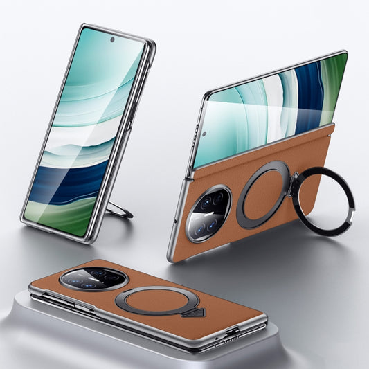 For Huawei Mate X5 / X3 SULADA Top Grain Leather MagSafe Magnetic Holder Phone Case(Brown) by SULADA