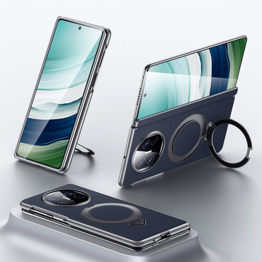 For Huawei Mate X5 / X3 SULADA Top Grain Leather MagSafe Magnetic Holder Phone Case(Blue) by SULADA