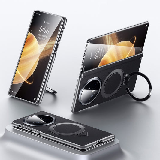 For Honor Magic V3 SULADA Top Grain Leather MagSafe Magnetic Holder Phone Case(Black) by SULADA