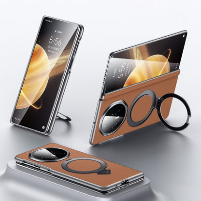 For Honor Magic V3 SULADA Top Grain Leather MagSafe Magnetic Holder Phone Case(Brown) by SULADA