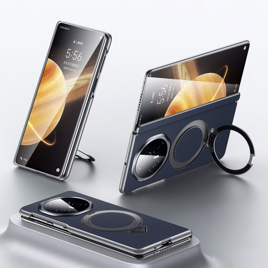 For Honor Magic V3 SULADA Top Grain Leather MagSafe Magnetic Holder Phone Case(Blue) by SULADA