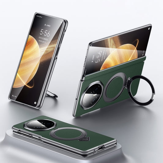 For Honor Magic V3 SULADA Top Grain Leather MagSafe Magnetic Holder Phone Case(Green) by SULADA