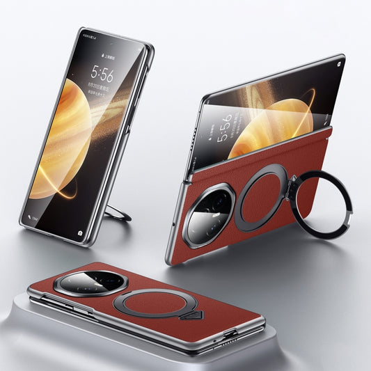 For Honor Magic V3 SULADA Top Grain Leather MagSafe Magnetic Holder Phone Case(Red) by SULADA