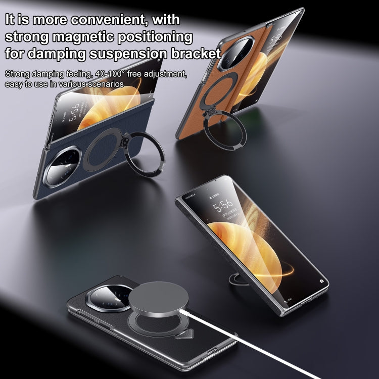 For Honor Magic V3 SULADA Top Grain Leather MagSafe Magnetic Holder Phone Case(Black) by SULADA