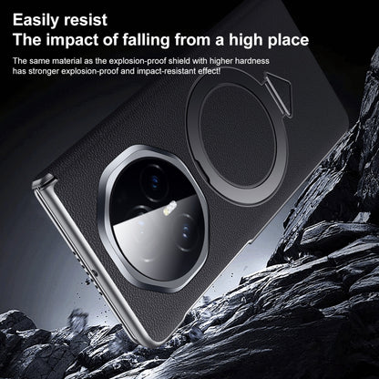 For Honor Magic V3 SULADA Top Grain Leather MagSafe Magnetic Holder Phone Case(Black) by SULADA