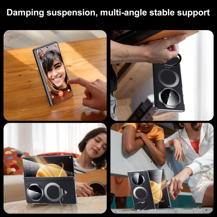 For Honor Magic V3 SULADA Top Grain Leather MagSafe Magnetic Holder Phone Case(Black) by SULADA