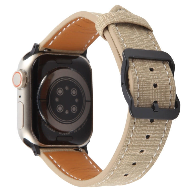 For Apple Watch 46mm / 49mm / 45mm / 44mm Plaid Buckle Microfiber Leather Watch Band(Khaki) by bashfashion