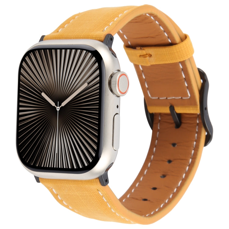 For Apple Watch 46mm / 49mm / 45mm / 44mm Plaid Buckle Microfiber Leather Watch Band(Yellow) by bashfashion