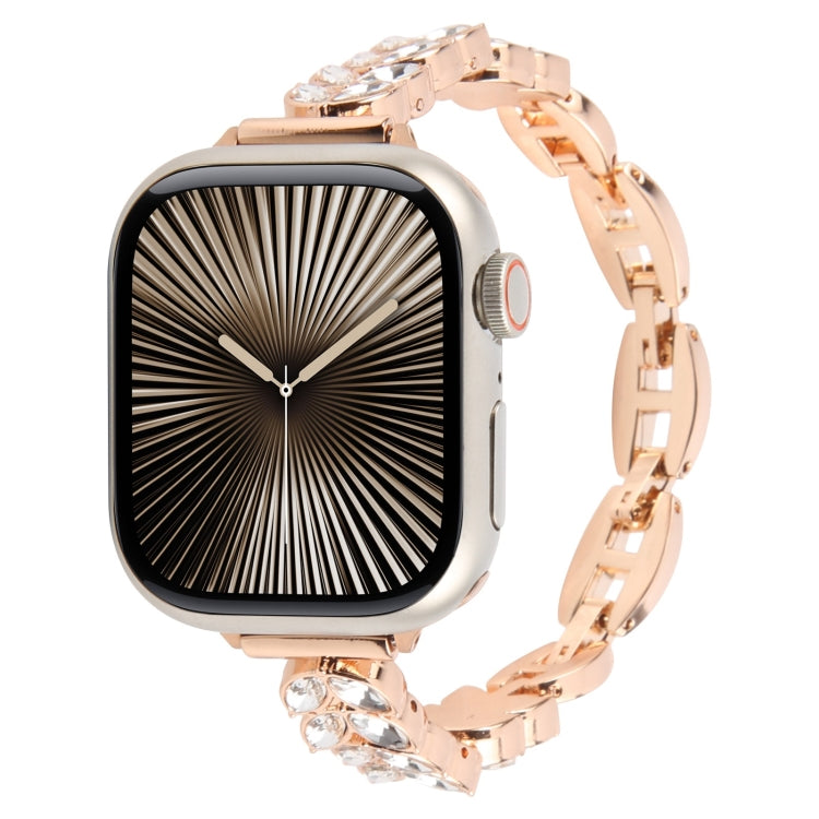 For Apple Watch 46mm / 49mm / 45mm / 44mm Quick Release Leaf Diamond Alloy Slim Watch Band(Rose Gold) by bashfashion