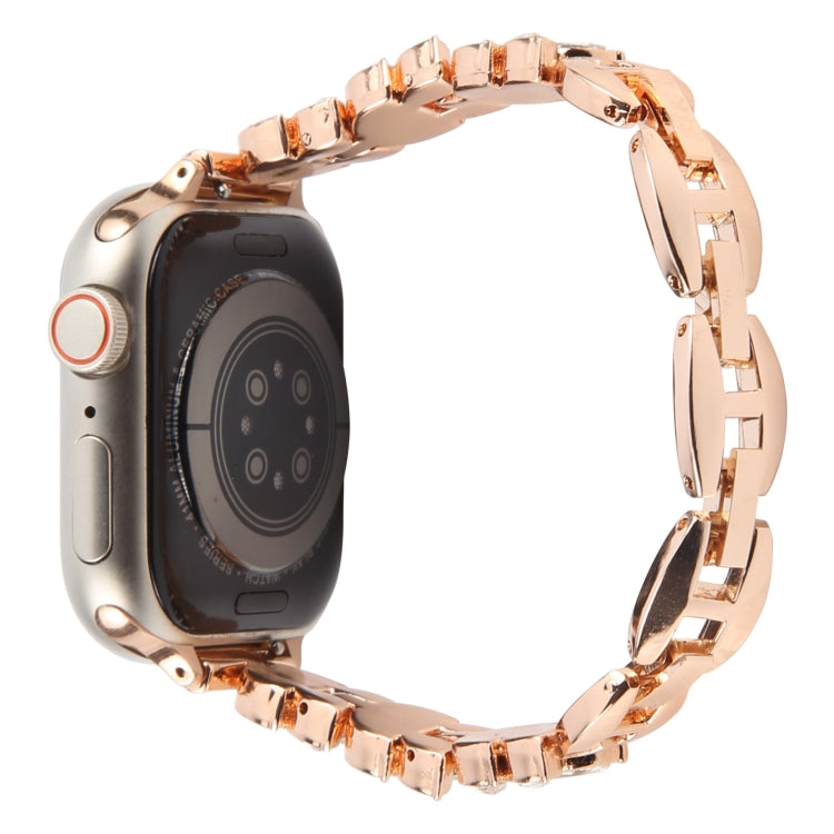 For Apple Watch 46mm / 49mm / 45mm / 44mm Quick Release Leaf Diamond Alloy Slim Watch Band(Rose Gold) by bashfashion