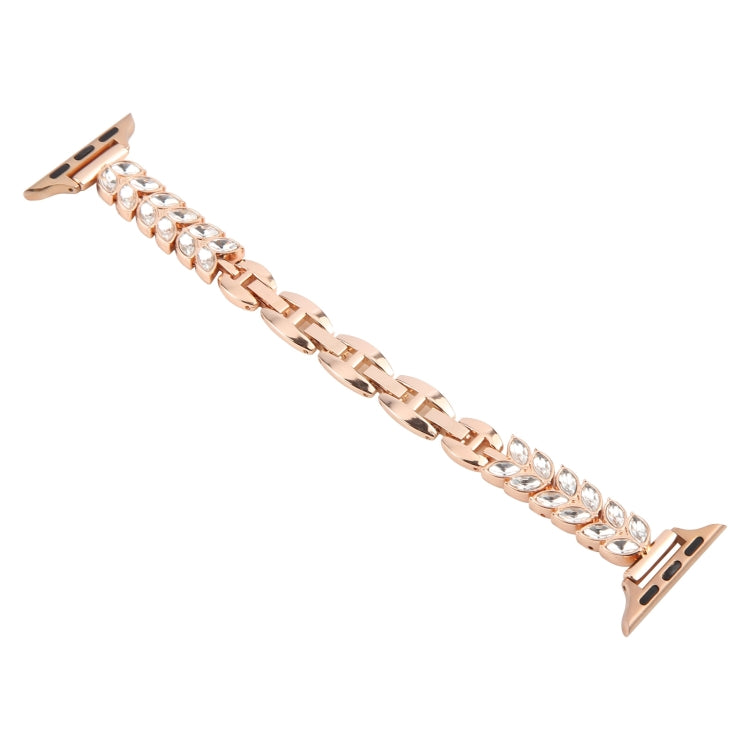 For Apple Watch 46mm / 49mm / 45mm / 44mm Quick Release Leaf Diamond Alloy Slim Watch Band(Rose Gold) by bashfashion