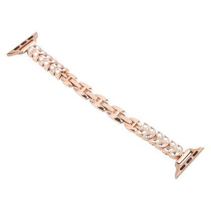 For Apple Watch 46mm / 49mm / 45mm / 44mm Quick Release Leaf Diamond Alloy Slim Watch Band(Rose Gold) by bashfashion