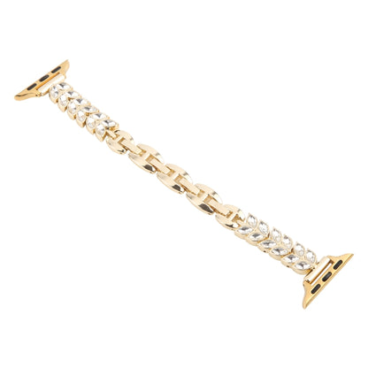 For Apple Watch 42mm / 41mm / 40mm / 38mm Quick Release Leaf Diamond Alloy Slim Watch Band(Gold) by bashfashion
