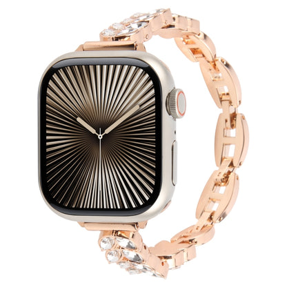 For Apple Watch 42mm / 41mm / 40mm / 38mm Quick Release Leaf Diamond Alloy Slim Watch Band(Rose Gold) by bashfashion