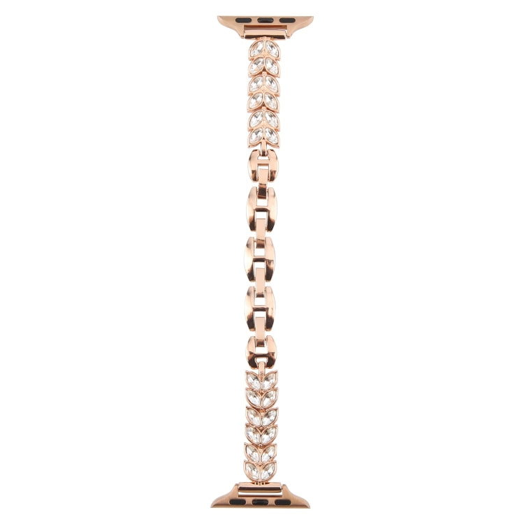 For Apple Watch 42mm / 41mm / 40mm / 38mm Quick Release Leaf Diamond Alloy Slim Watch Band(Rose Gold) by bashfashion