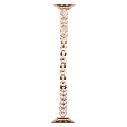 For Apple Watch 42mm / 41mm / 40mm / 38mm Quick Release Leaf Diamond Alloy Slim Watch Band(Rose Gold) by bashfashion