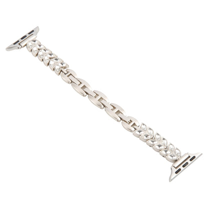 For Apple Watch 42mm / 41mm / 40mm / 38mm Quick Release Leaf Diamond Alloy Slim Watch Band(Starlight) by bashfashion