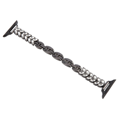 For Apple Watch 42mm / 41mm / 40mm / 38mm Quick Release Leaf Diamond Alloy Slim Watch Band(Black) by bashfashion