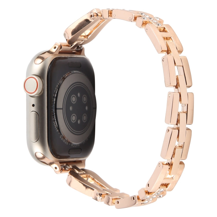 For Apple Watch 46mm / 49mm / 45mm / 44mm Quick Release U-Shaped Diamond Alloy Slim Watch Band(Rose Gold) by bashfashion