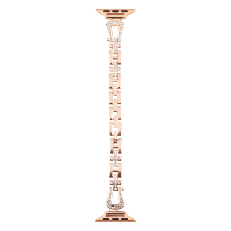 For Apple Watch 46mm / 49mm / 45mm / 44mm Quick Release U-Shaped Diamond Alloy Slim Watch Band(Rose Gold) by bashfashion