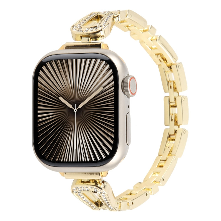 For Apple Watch 46mm / 49mm / 45mm / 44mm Quick Release U-Shaped Diamond Alloy Slim Watch Band(Gold) by bashfashion