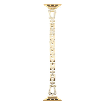 For Apple Watch 46mm / 49mm / 45mm / 44mm Quick Release U-Shaped Diamond Alloy Slim Watch Band(Gold) by bashfashion