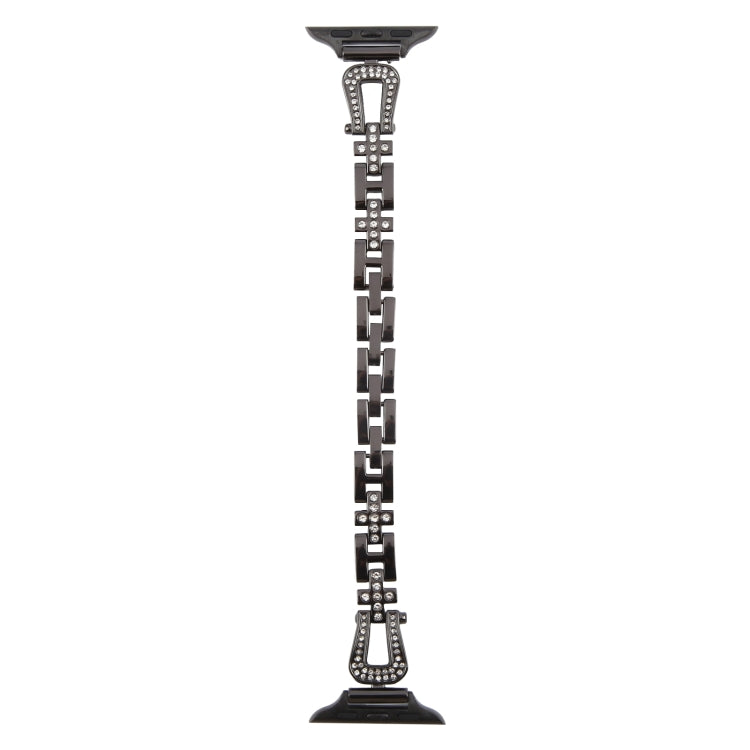 For Apple Watch 46mm / 49mm / 45mm / 44mm Quick Release U-Shaped Diamond Alloy Slim Watch Band(Black) by bashfashion