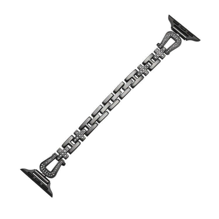 For Apple Watch 46mm / 49mm / 45mm / 44mm Quick Release U-Shaped Diamond Alloy Slim Watch Band(Black) by bashfashion