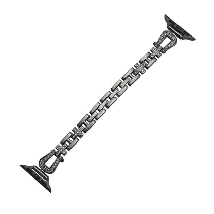 For Apple Watch 46mm / 49mm / 45mm / 44mm Quick Release U-Shaped Diamond Alloy Slim Watch Band(Black) by bashfashion