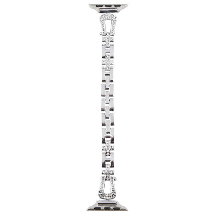 For Apple Watch 42mm / 41mm / 40mm / 38mm Quick Release U-Shaped Diamond Alloy Slim Watch Band(Silver) by bashfashion