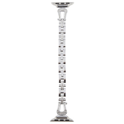 For Apple Watch 42mm / 41mm / 40mm / 38mm Quick Release U-Shaped Diamond Alloy Slim Watch Band(Silver) by bashfashion