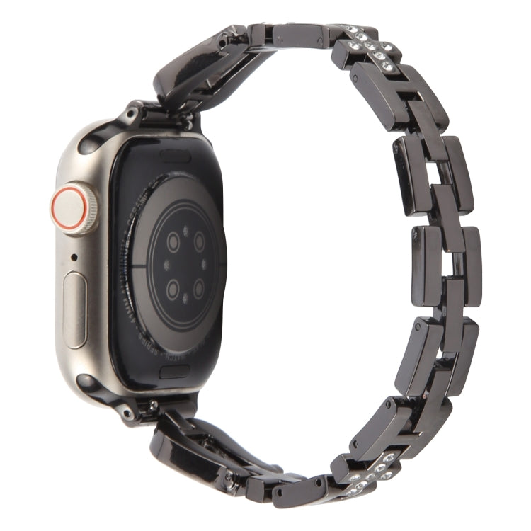 For Apple Watch 42mm / 41mm / 40mm / 38mm Quick Release U-Shaped Diamond Alloy Slim Watch Band(Black) by bashfashion