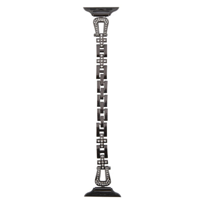 For Apple Watch 42mm / 41mm / 40mm / 38mm Quick Release U-Shaped Diamond Alloy Slim Watch Band(Black) by bashfashion