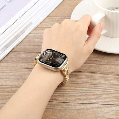 For Apple Watch 46mm / 49mm / 45mm / 44mm Quick Release U-Shaped Diamond Alloy Slim Watch Band(Gold) by bashfashion