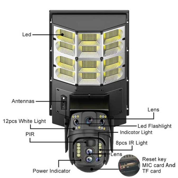 Solar Street Light with V380 4G WiFi 10X Dual-lens Monitoring HD Camera, Memory:64GB SD Card by bashfashion