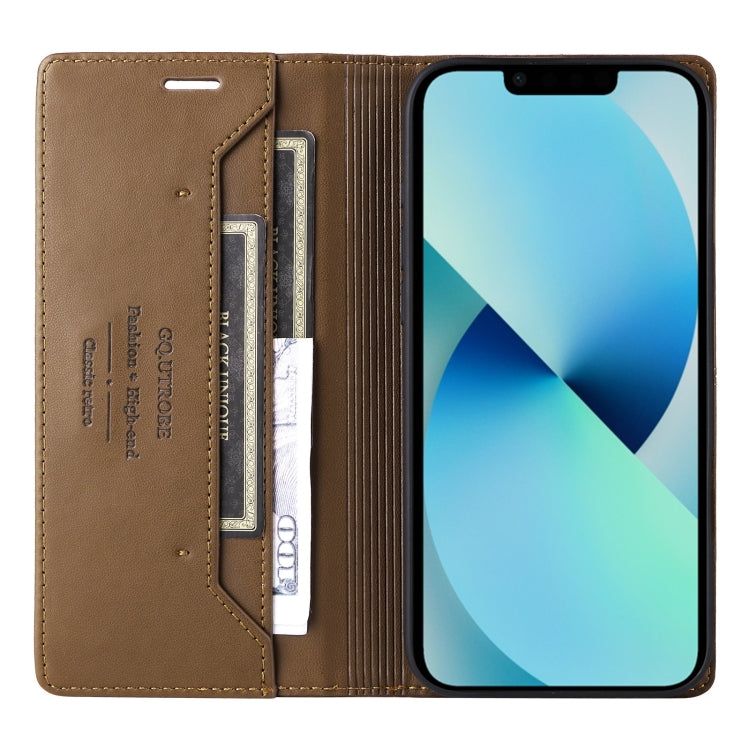 For iPhone 15 Plus / 14 Plus GQUTROBE G01 RFID Anti-theft Leather Phone Case(Brown) by GQUTROBE