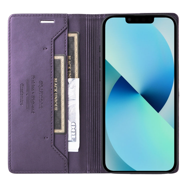 For iPhone 15 Plus / 14 Plus GQUTROBE G01 RFID Anti-theft Leather Phone Case(Purple) by GQUTROBE