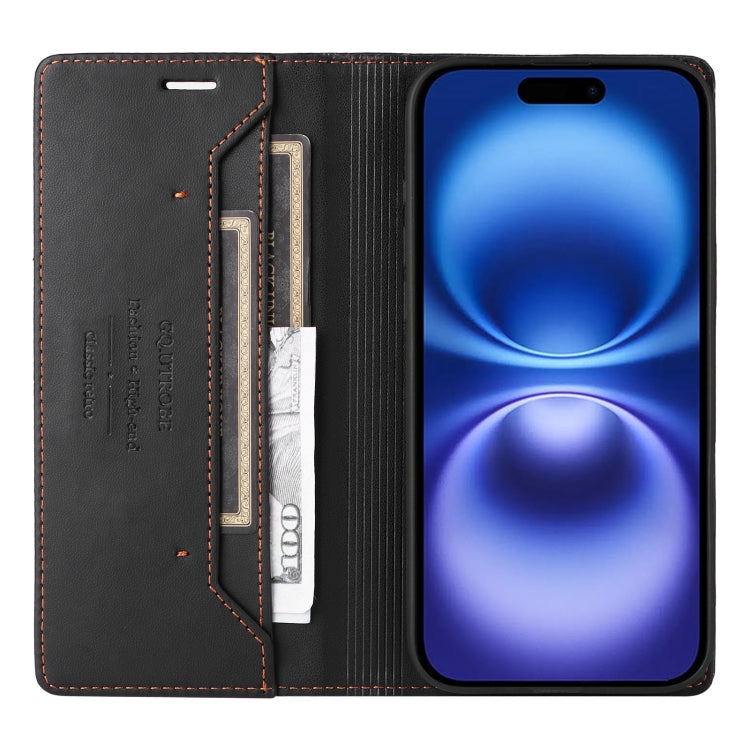For iPhone 16 GQUTROBE G01 RFID Anti-theft Leather Phone Case(Black) by GQUTROBE
