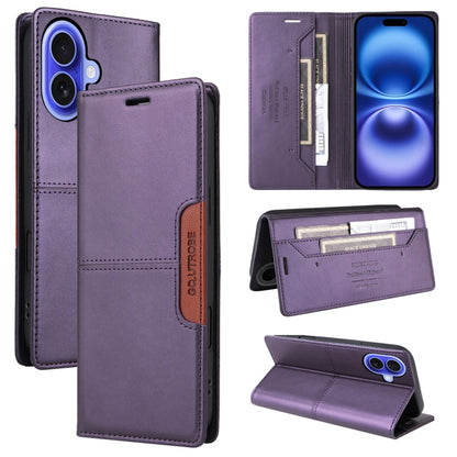 For iPhone 16 GQUTROBE G01 RFID Anti-theft Leather Phone Case(Purple) by GQUTROBE